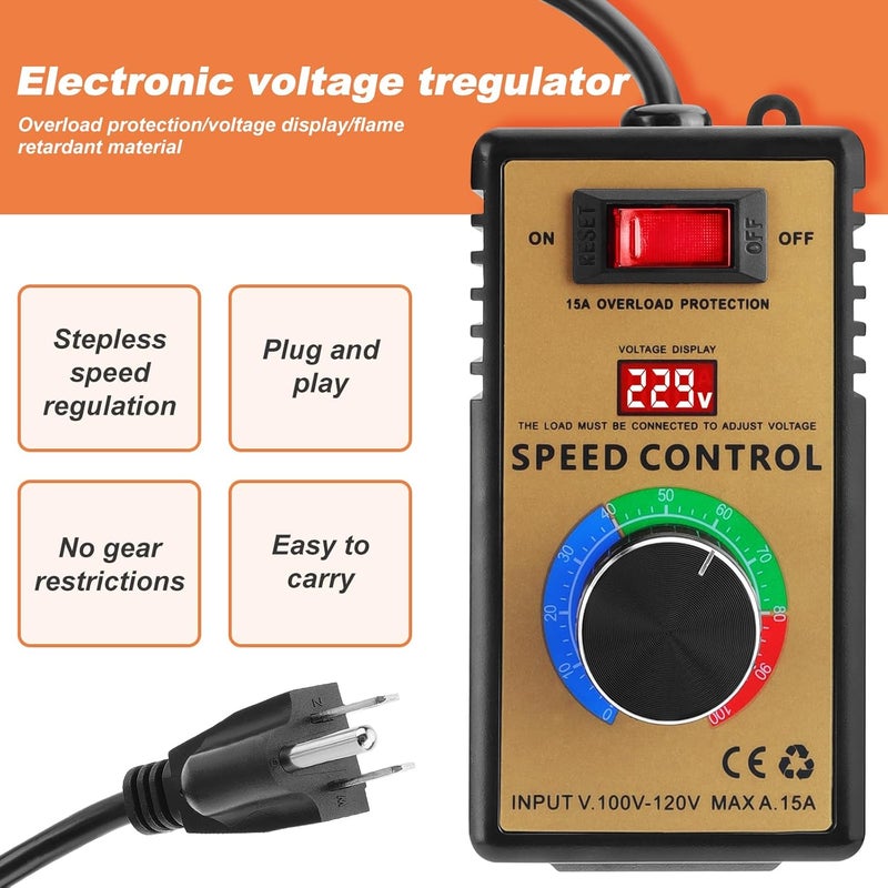 MakerHawk Fan AC Motor Speed Controller - 120V 15A 4000W Variable Speed Electric Motor Control Voltage Regulator with Overload Protection Switch - Image 3